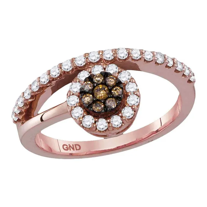 10k Rose Gold Round Brown Diamond Cluster Ring 12 Cttw gndatlanta Rings