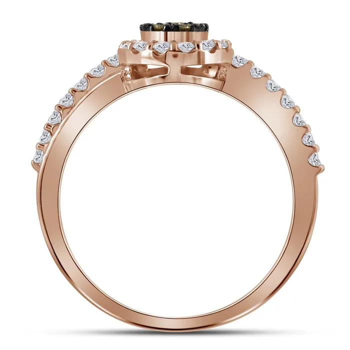 10k Rose Gold Round Brown Diamond Cluster Ring 12 Cttw gndatlanta Rings