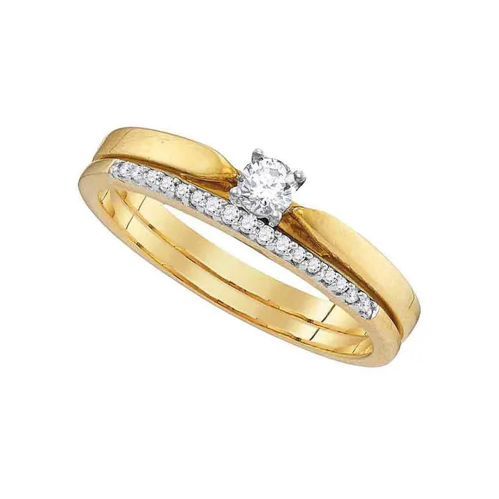 10k Yellow Gold Round Diamond Slender Bridal Wedding Ring Set 14 Cttw gndatlanta Rings 10k Yellow Gold Round Diamond Slender Bridal Wedding Ring Set 14 Cttw gndatlanta Rings