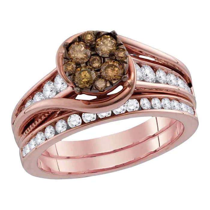 14k Rose Gold Round Brown Diamond Bridal Wedding Ring Set 1 Cttw gndatlanta Rings 14k Rose Gold Round Brown Diamond Bridal Wedding Ring Set 1 Cttw gndatlanta Rings