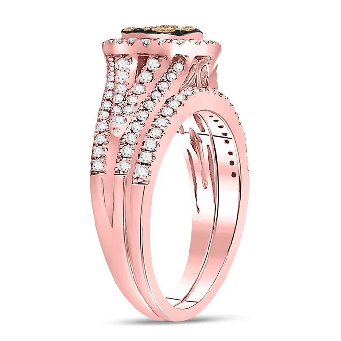14k Rose Gold Round Brown Diamond Bridal Wedding Ring Set 1 Cttw gndatlanta Rings