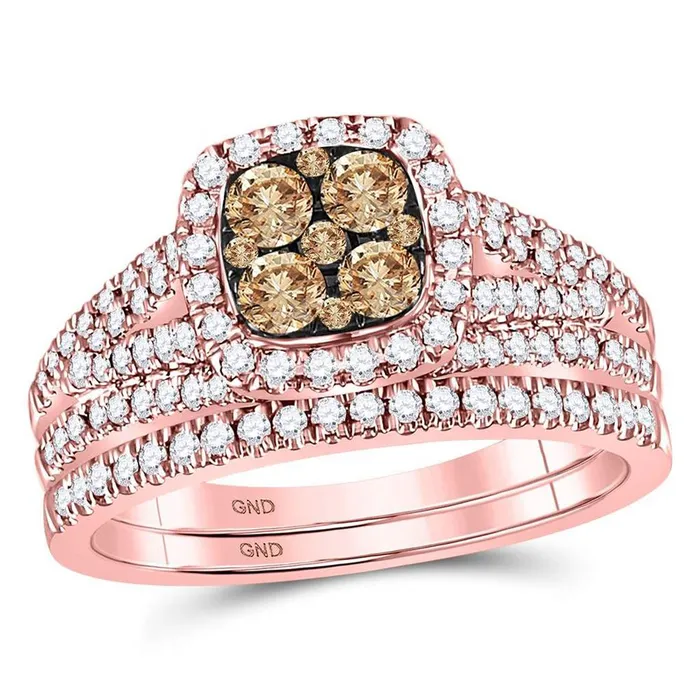 14k Rose Gold Round Brown Diamond Bridal Wedding Ring Set 1 Cttw gndatlanta Rings