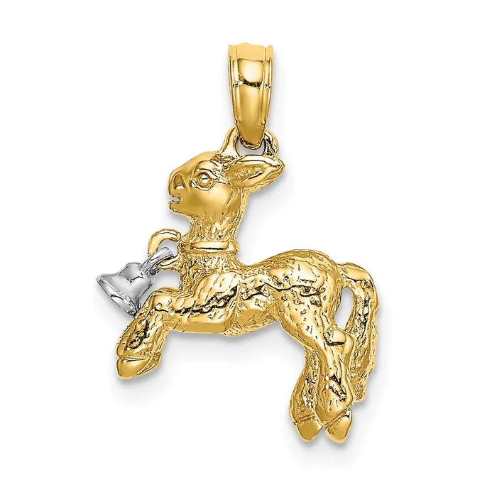 14k Twotone Gold 3D Playful Lamb w Moveable Bell Charm Goldia Rings