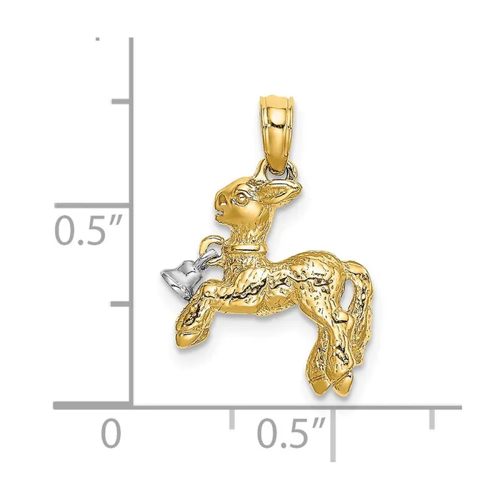 14k Twotone Gold 3D Playful Lamb w Moveable Bell Charm Goldia Rings