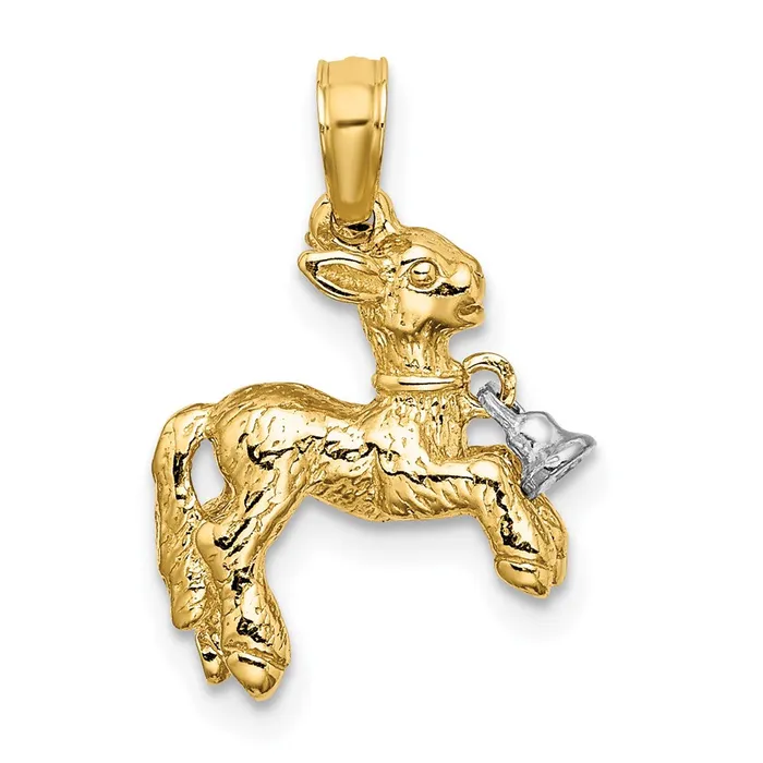 14k Twotone Gold 3D Playful Lamb w Moveable Bell Charm Goldia Rings
