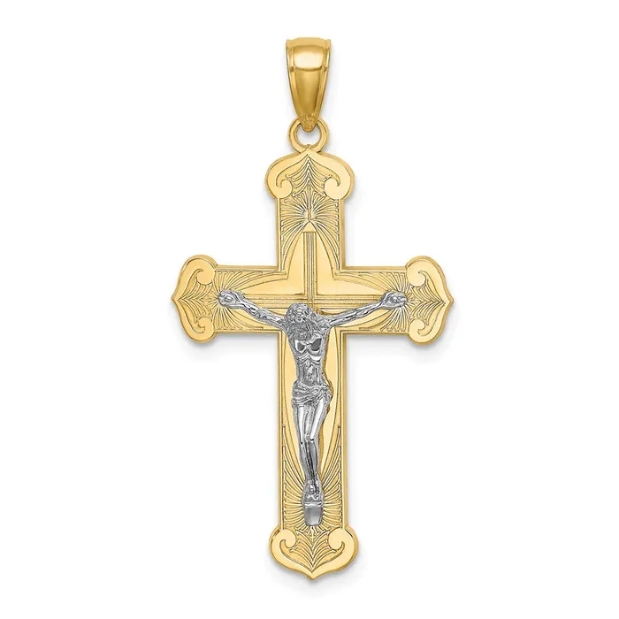 14k Twotone Gold Engraved Crucifix Charm Goldia Rings