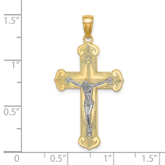 14k Twotone Gold Engraved Crucifix Charm Goldia Rings