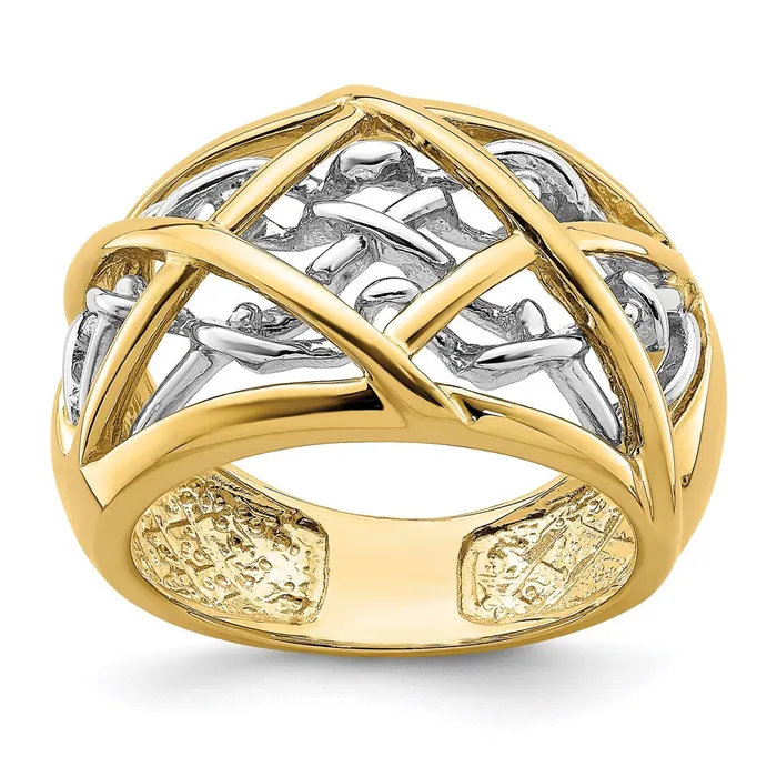 14K TwoTone Gold Vines Criss Cross Pattern Ring Goldia Rings