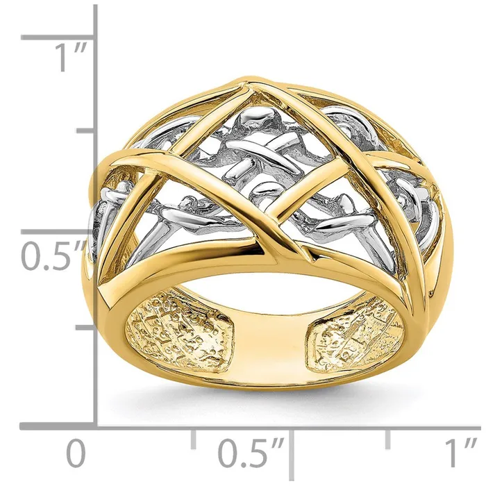 14K TwoTone Gold Vines Criss Cross Pattern Ring Goldia Rings