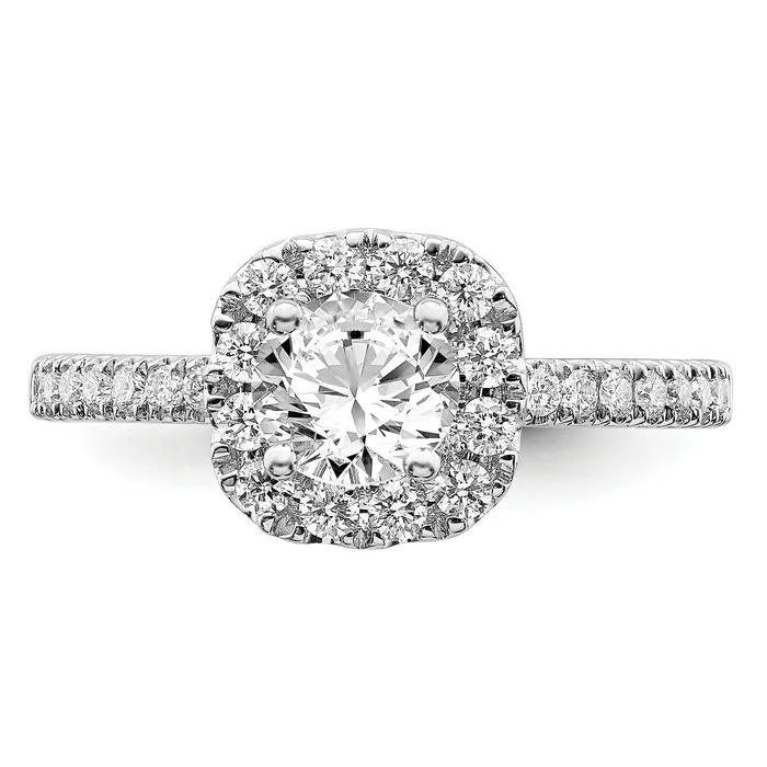 14k White Gold 1 Ct Lab Grown Diamond VSSI G Round Halo Engagement Ring Goldia Rings