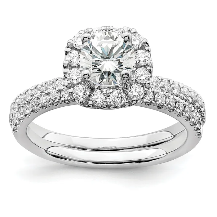 14k White Gold 1 Ct Lab Grown Diamond VSSI G Round Halo Engagement Ring Goldia Rings
