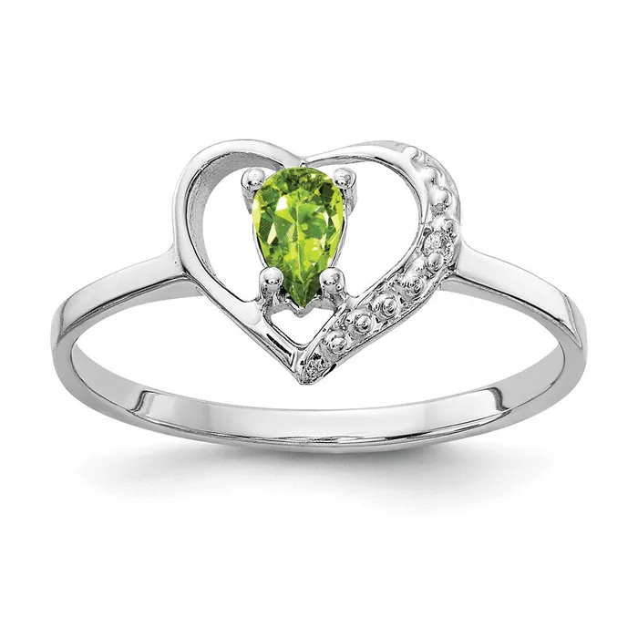 14k White Gold 5x3mm Pear Peridot AA Real Diamond ring Goldiacom Rings