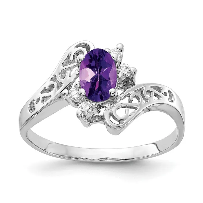 14k White Gold 6x4mm Oval Amethyst VS Real Diamond ring Goldiacom Rings