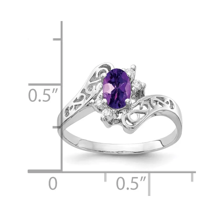 14k White Gold 6x4mm Oval Amethyst VS Real Diamond ring Goldiacom Rings