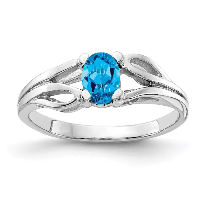 14k White Gold 6x4mm Oval Blue Topaz Checker ring Goldia Rings