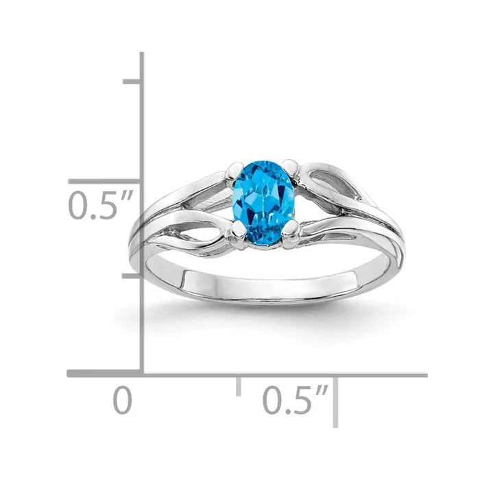 14k White Gold 6x4mm Oval Blue Topaz Checker ring Goldia Rings