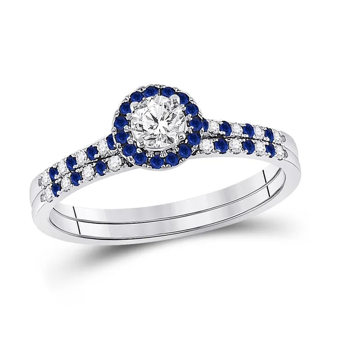 14k White Gold Diamond Blue Sapphire Bridal Wedding Ring Set 12 Cttw Certified gndatlanta Rings 14k White Gold Diamond Blue Sapphire Bridal Wedding Ring Set 12 Cttw Certified gndatlanta Rings