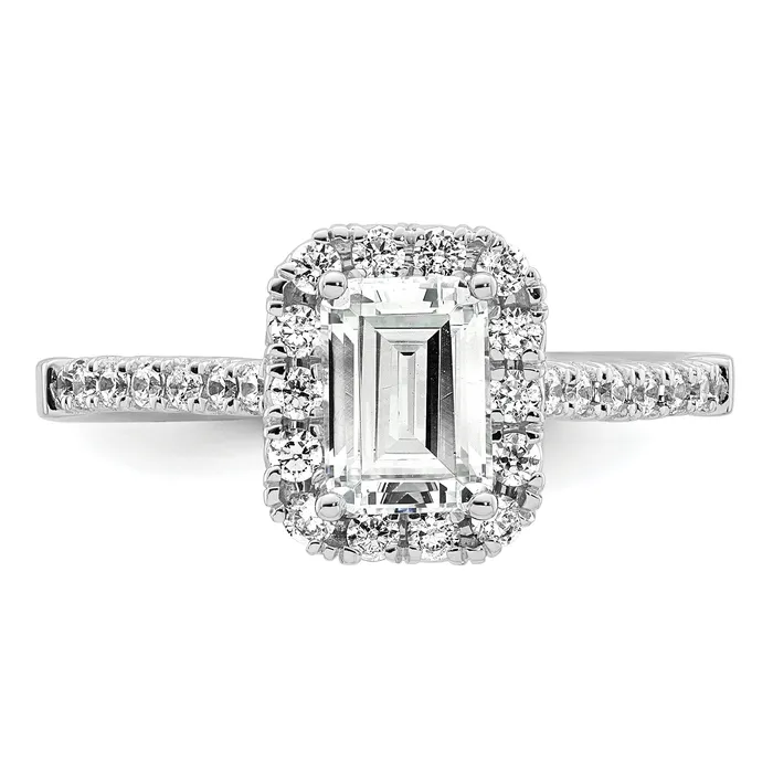 14K White Gold Lab Grown Diamond VSSI G Emerald Halo Semimount Engagement R Goldia Rings