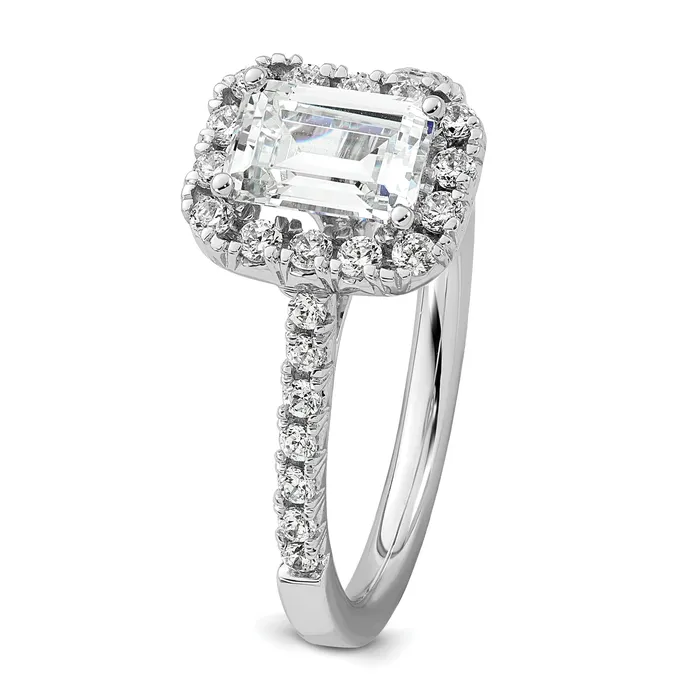 14K White Gold Lab Grown Diamond VSSI G Emerald Halo Semimount Engagement R Goldia Rings