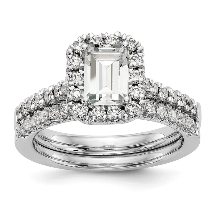 14K White Gold Lab Grown Diamond VSSI G Emerald Halo Semimount Engagement R Goldia Rings