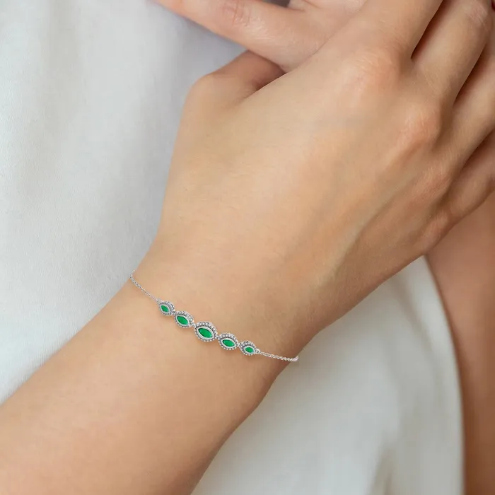14k White Gold Marquise Emerald Bracelet goldiaca Bracelets
