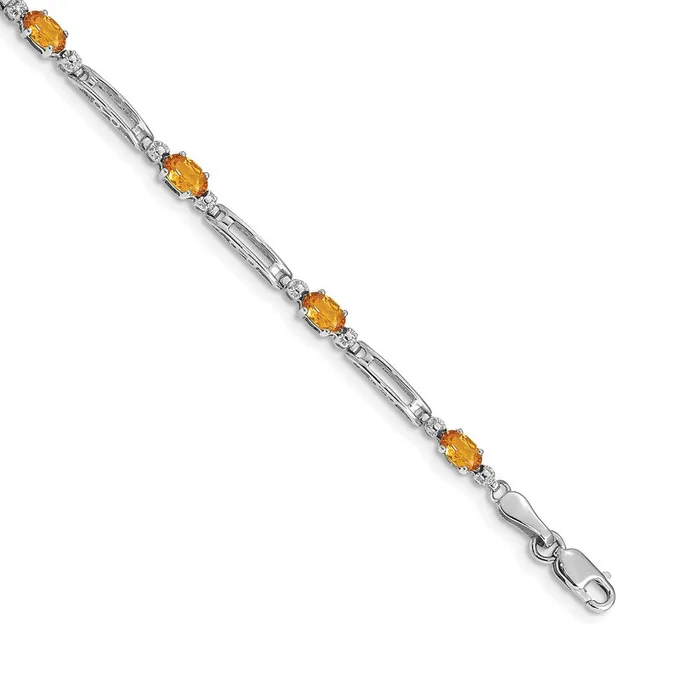 14k White Gold Natural Diamond and Citrine Bracelet goldiaca Bracelets
