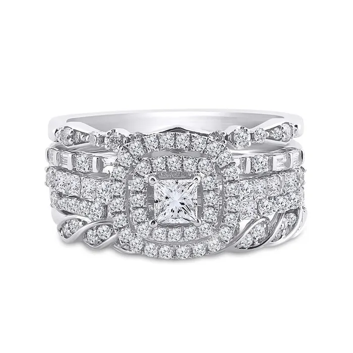14k White Gold Princess Diamond Bridal Wedding Ring Set 113 Cttw Certified gndatlanta Rings