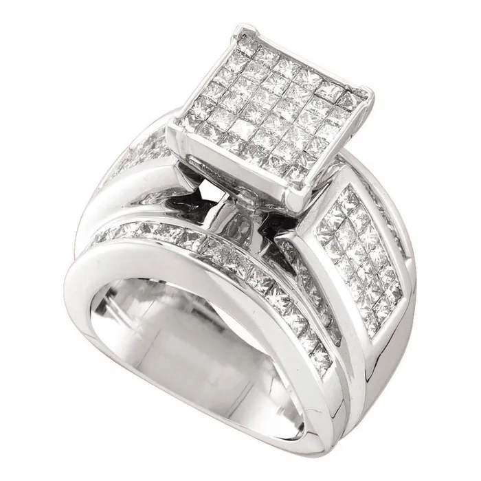 14k White Gold Princess Diamond Cluster Bridal Engagement Ring 3 Cttw gndatlanta Rings 14k White Gold Princess Diamond Cluster Bridal Engagement Ring 3 Cttw gndatlanta Rings