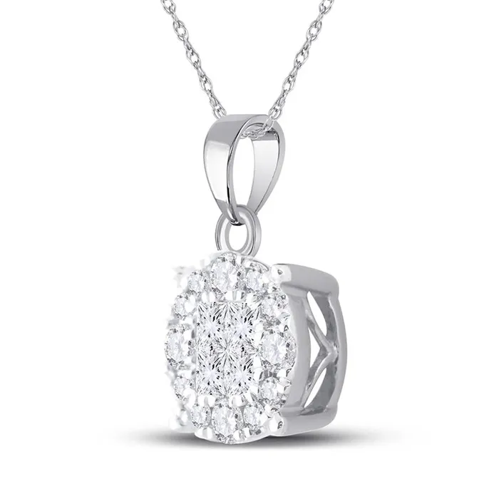 14k White Gold Princess Diamond Fashion Cluster Pendant 12 Cttw gndatlanta Necklaces