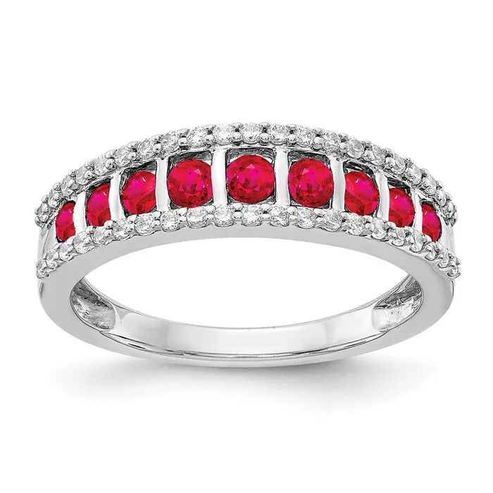 14k White Gold Real Diamond and Ruby Fancy Ring Goldia Rings