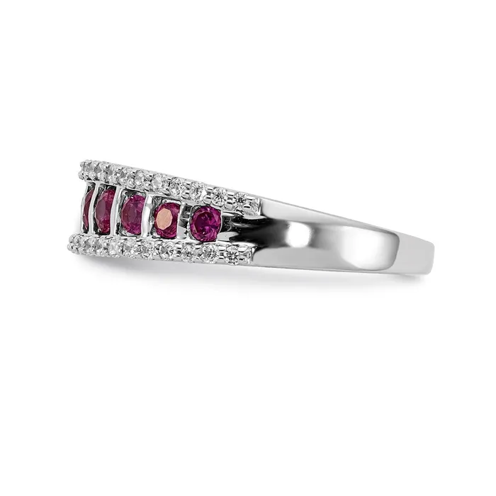 14k White Gold Real Diamond and Ruby Fancy Ring Goldia Rings