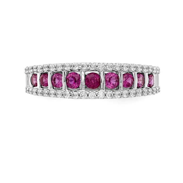 14k White Gold Real Diamond and Ruby Fancy Ring Goldia Rings