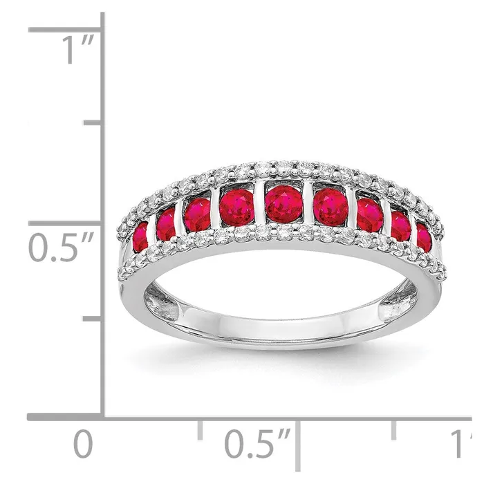 14k White Gold Real Diamond and Ruby Fancy Ring Goldia Rings