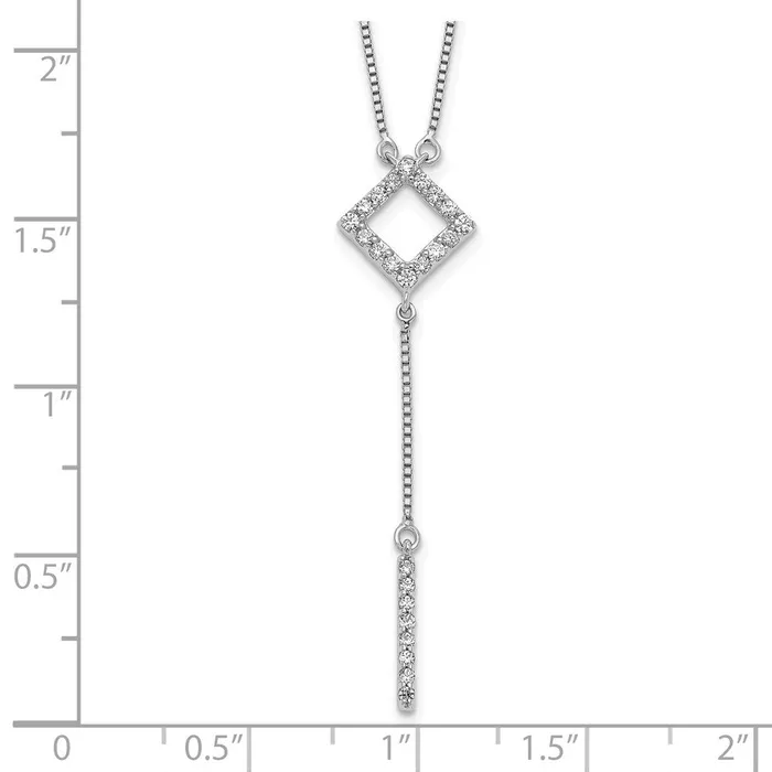 14k White Gold Real Diamond Square wdangle Necklace Goldia Necklaces