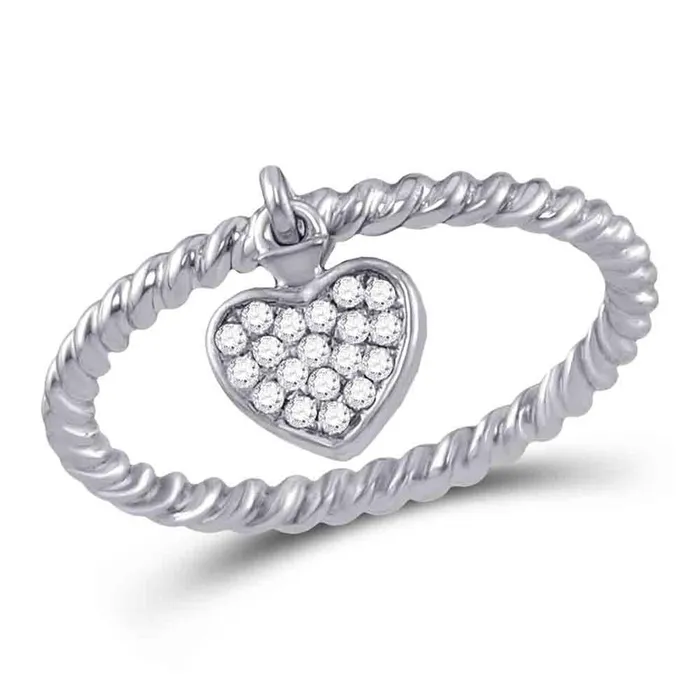 14k White Gold Round Diamond Heart Dangle Stackable Band Ring 110 Cttw gndatlanta Rings 14k White Gold Round Diamond Heart Dangle Stackable Band Ring 110 Cttw gndatlanta Rings