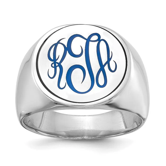 14K White Gold Round with Engravable Top Signet Ring Goldia Rings