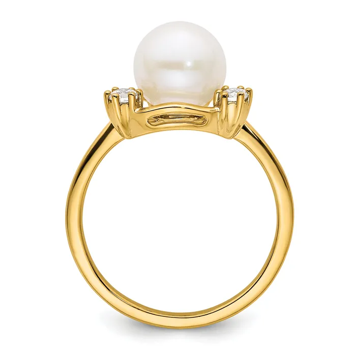 14k Yellow Gold 15 Ct Lab Grown Diamond VSSI G and 800 mm Round Freshwater Cultured Pearl Ring Goldia Rings