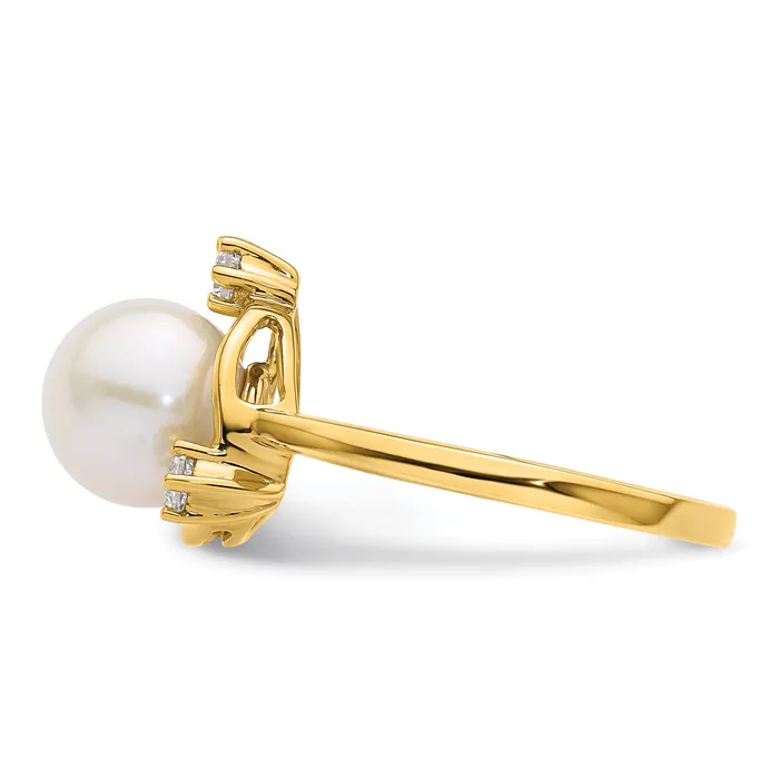 14k Yellow Gold 15 Ct Lab Grown Diamond VSSI G and 800 mm Round Freshwater Cultured Pearl Ring Goldia Rings