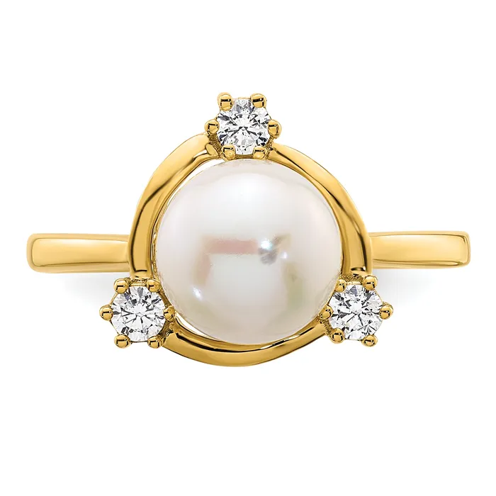 14k Yellow Gold 15 Ct Lab Grown Diamond VSSI G and 800 mm Round Freshwater Cultured Pearl Ring Goldia Rings