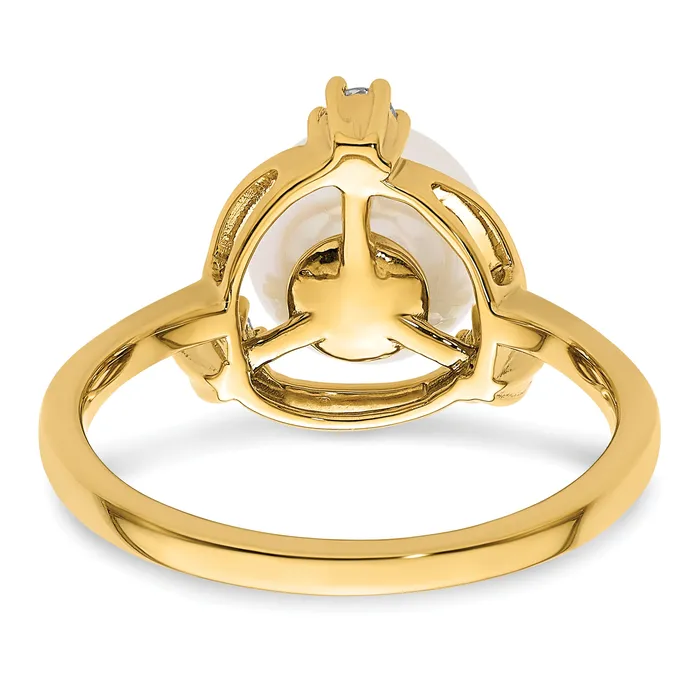 14k Yellow Gold 15 Ct Lab Grown Diamond VSSI G and 800 mm Round Freshwater Cultured Pearl Ring Goldia Rings