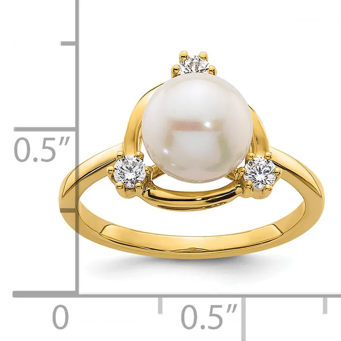 14k Yellow Gold 15 Ct Lab Grown Diamond VSSI G and 800 mm Round Freshwater Cultured Pearl Ring Goldia Rings