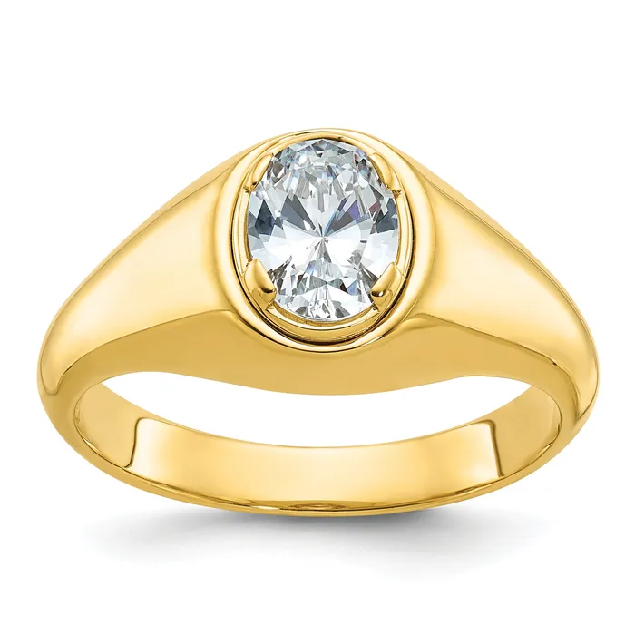14k Yellow Gold 1 Ct Lab Grown Diamond VSSI G Oval Mens Ring Goldia Rings