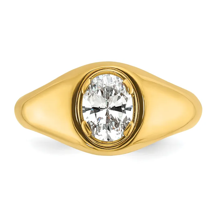 14k Yellow Gold 1 Ct Lab Grown Diamond VSSI G Oval Mens Ring Goldia Rings