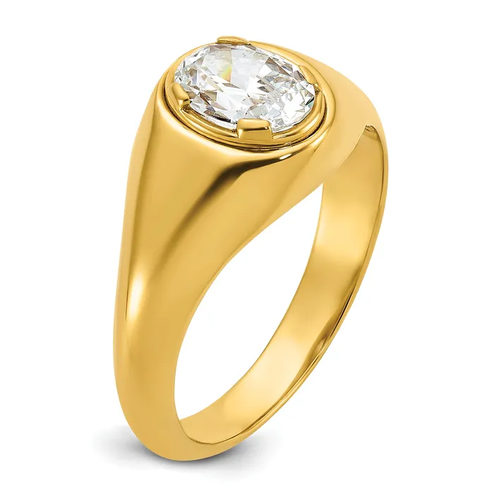 14k Yellow Gold 1 Ct Lab Grown Diamond VSSI G Oval Mens Ring Goldia Rings