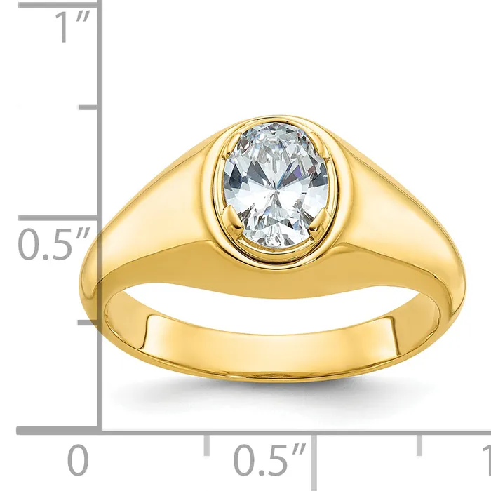 14k Yellow Gold 1 Ct Lab Grown Diamond VSSI G Oval Mens Ring Goldia Rings