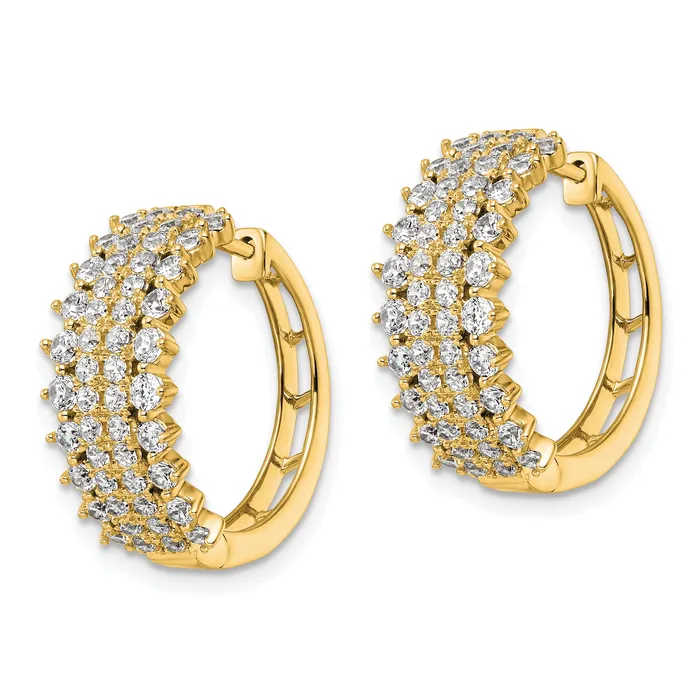 14k Yellow Gold 2 Ct Lab Grown Diamond VSSI G Hinged Hoop Earrings Goldia Earrings