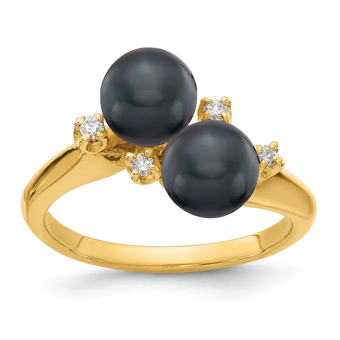 14k Yellow Gold 6mm Black FW Cultured Pearl AA Diamond ring Goldia Rings 14k Yellow Gold 6mm Black FW Cultured Pearl AA Diamond ring Goldia Rings