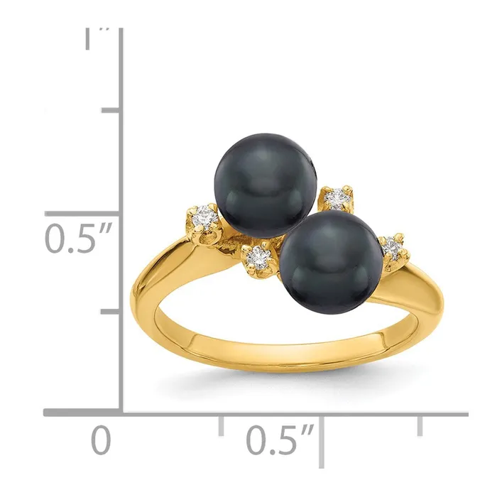 14k Yellow Gold 6mm Black FW Cultured Pearl AA Diamond ring Goldia Rings