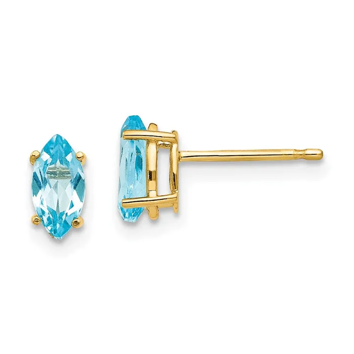 14k Yellow Gold 7x35mm Marquise Blue Topaz Earrings Goldia Earrings