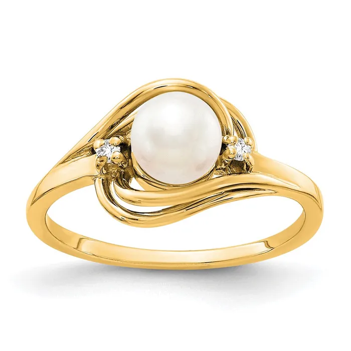 14K Yellow Gold FW Cultured Pearl Real Diamond FW Cultured Pearl ring Goldiacom Rings 14K Yellow Gold FW Cultured Pearl Real Diamond FW Cultured Pearl ring Goldiacom Rings